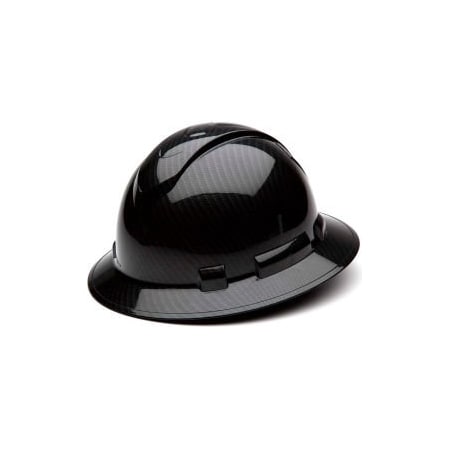 Pyramex Ridgeline Full Brim Hard Hat, Shiny Black Graphite Pattern, 4-Point Ratchet Suspension, PK12 HP54117S